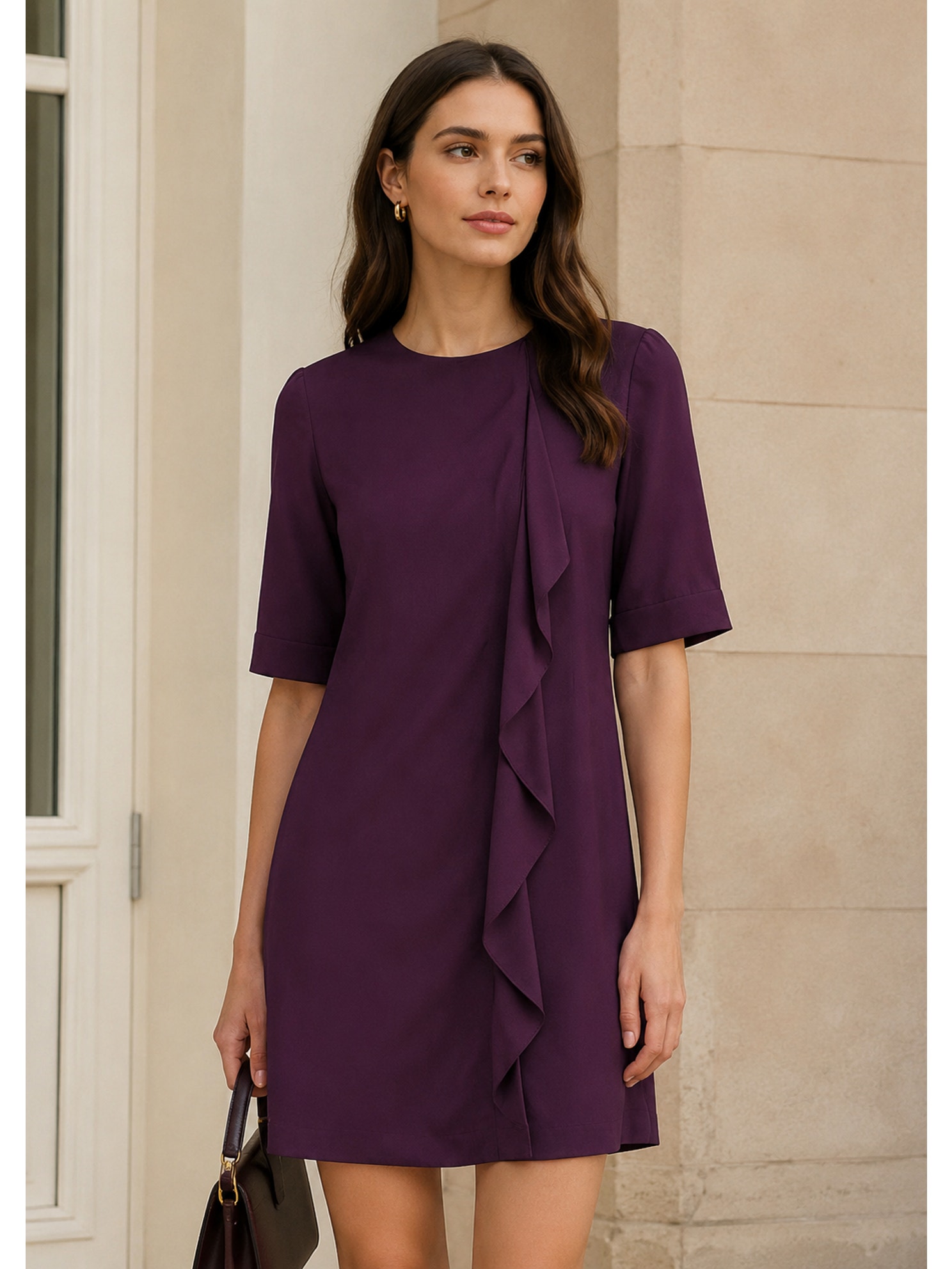 Tibi Ruffle Drape Shift Dress 8 Burgundy Quiet Luxury Old Money Cocktail Sheath